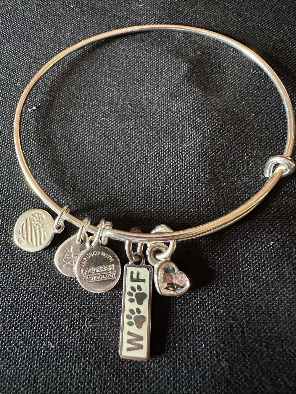 Alex and Ani Silver Tone W❤️F Paw Charm Bangle Bracelet